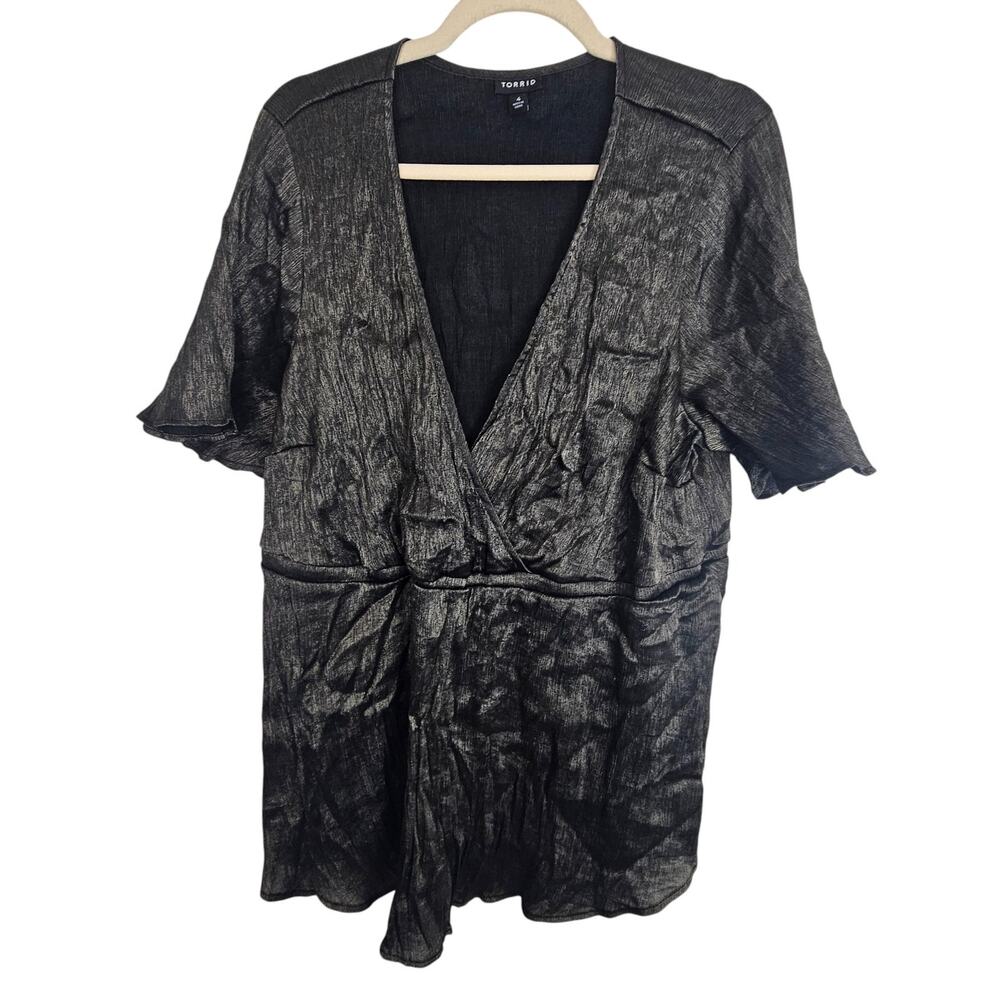 Torrid Womens Surplice Babydoll Top Plus Size 4X Gray Metallic Shiny Going Out